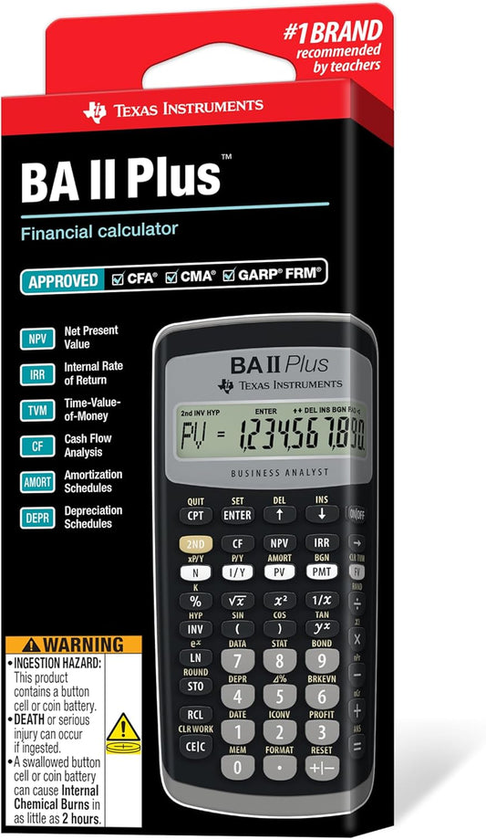 TEXAS INSTRUMENTS BA II PLUS for CMA & CFA.